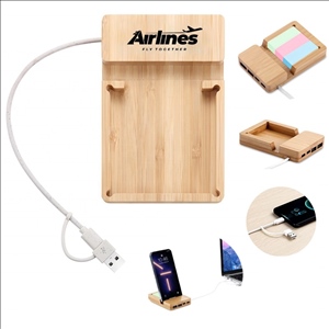 Bamboo Desk Organizer & Phone Stand with USB Type-C Hub Port